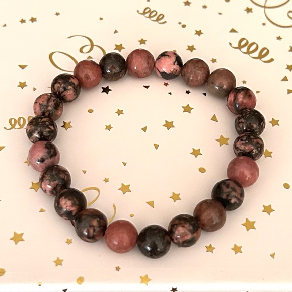 Natural Crystal Rhodonite 8mm Gemstone Stretch Bracelet 7” - Picture 2 of 3